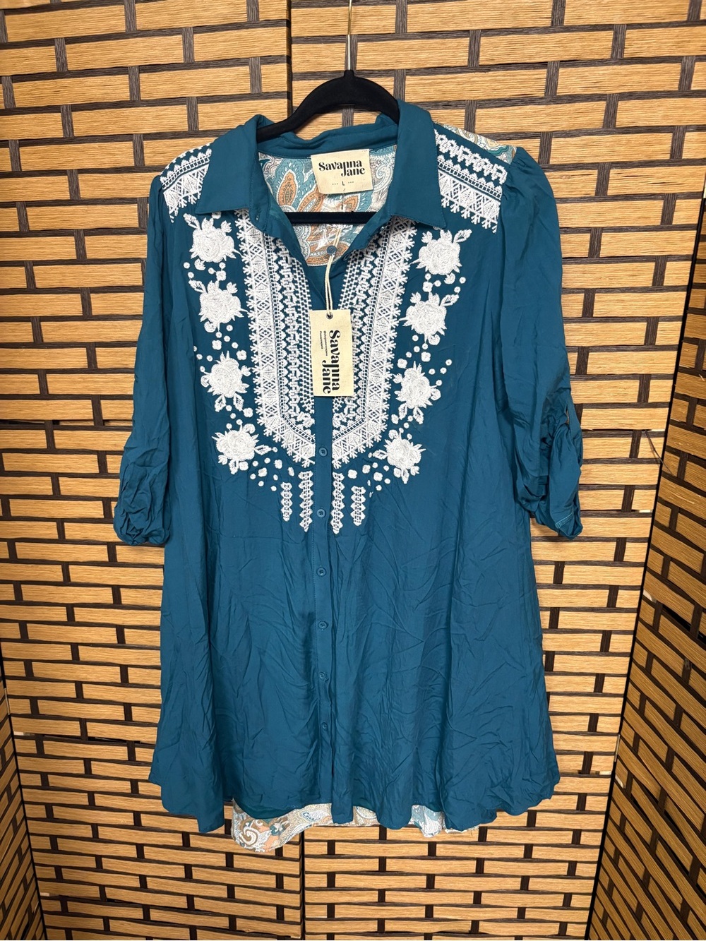 Savanna Jane teal embroidered dress size large